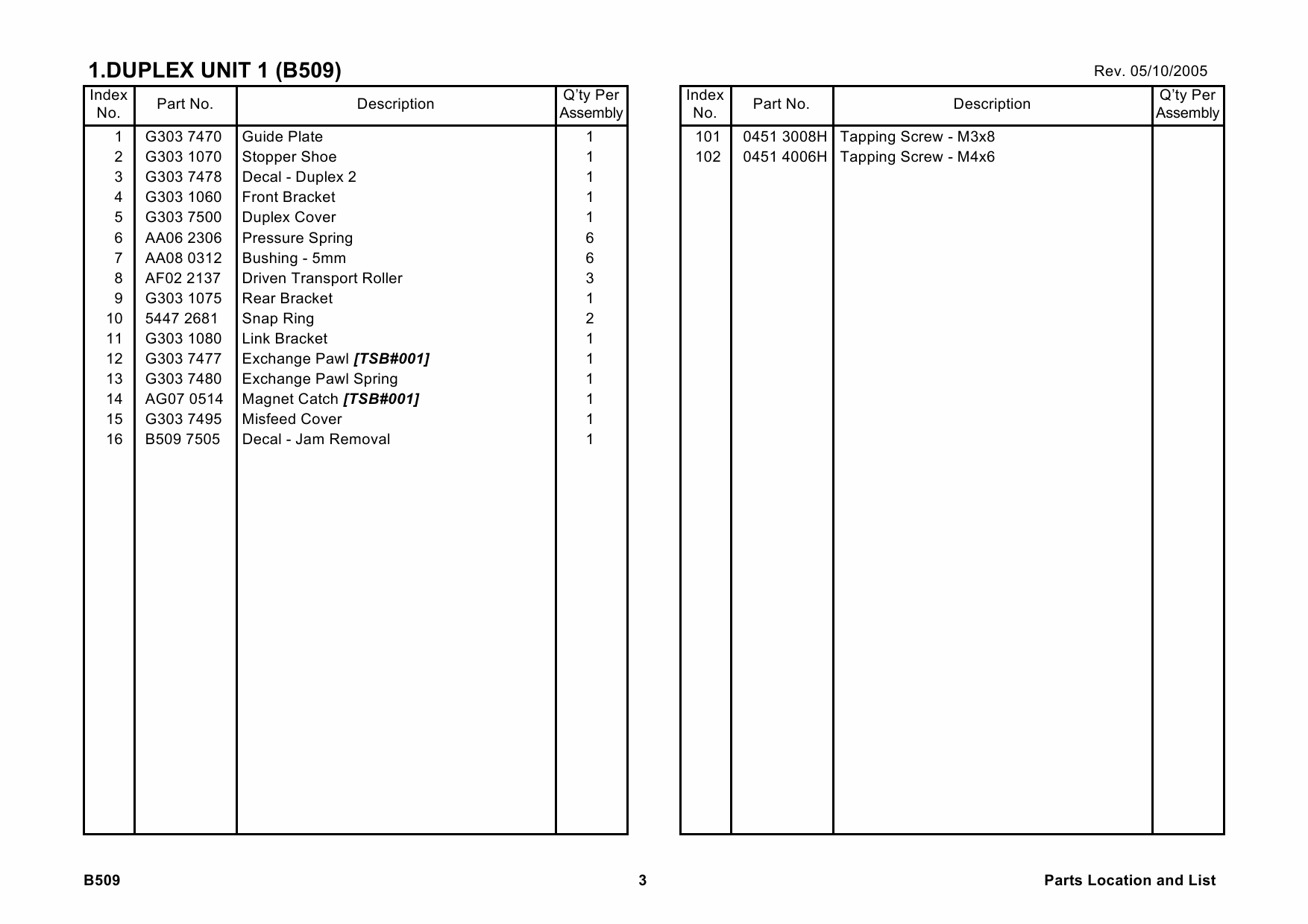 RICOH Options B509 DUPLEX-UNIT-AD430 Parts Catalog PDF download-3